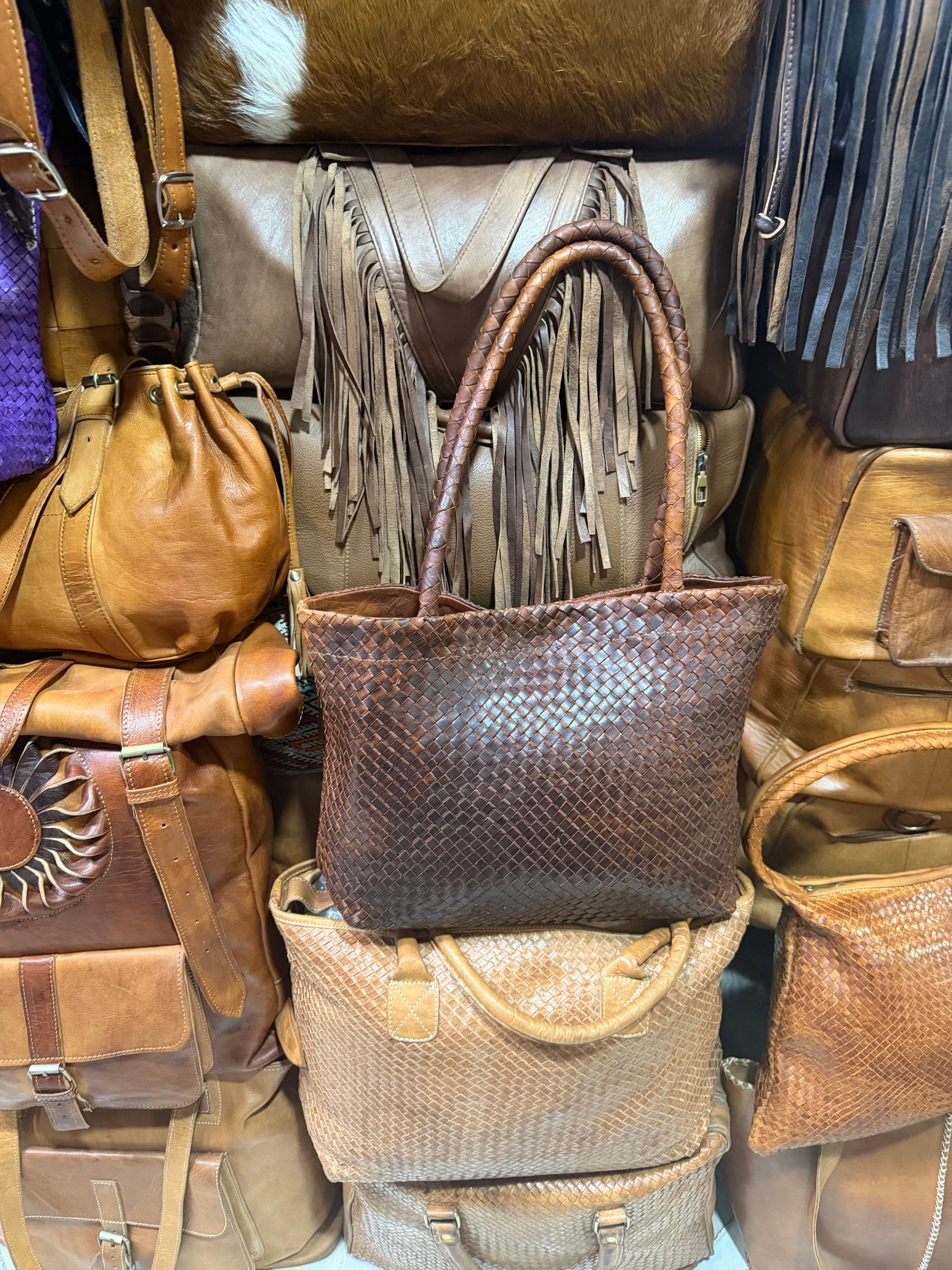 Sac cabas tressé en cuir – Taille S